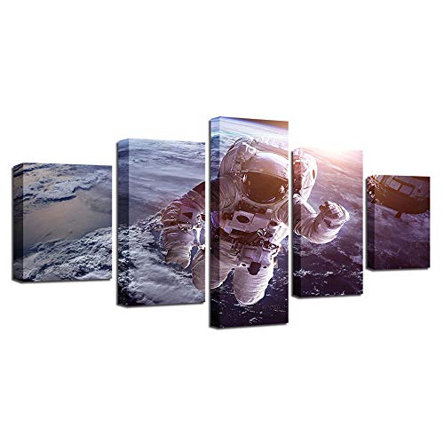 Impression sur toile 5 pièces avec un astronaute moderne pour décoration murale