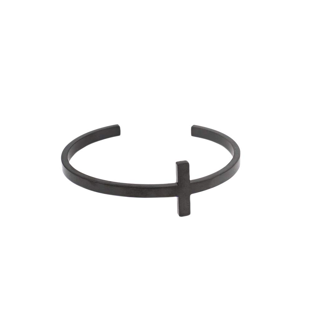 JSEAWomens Stainless Steel Sideways Cross Bracelet Cuff Bangle Black Silver Gold