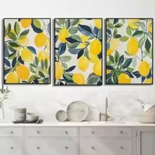 Toile nature morte nordique citron peinture décoration cuisine 60x90cm