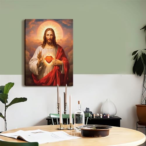 Qgnbgbj Framed Sacred Heart Of Jesus Picture Wall Art Divine Mercy Picture Canvas Wall Decor Christ Jesus Portrait Poster Prints Christian Religious Artwork For Living Room Bedroom thumb #4