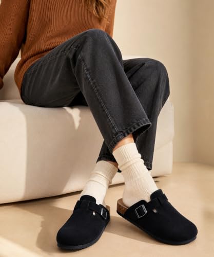 Image of ODOLY Genuine Suede Clogs for Women Men Comfort Cork Footbed Potato Shoes