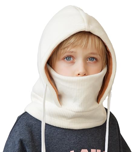 Kids Fleece Balaclava Ski Mask, Windproof Hood with Neck Warmer, Adjustable Winter Hat for Boys & Girls Ages 4-103