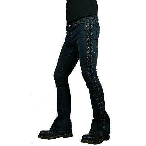 Men LACE UP Rocker FIT RIFF Boot Cut Gothic Punk Stage Jeans Pants Biker