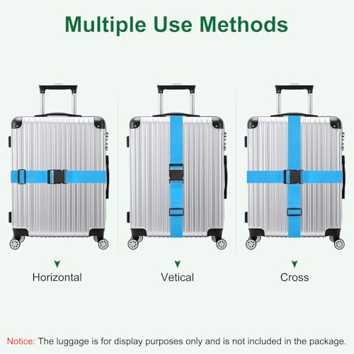Image of M METERXITY 2-Sets Luggage Straps TSA Approved, Travel Straps for Luggage Suitcase Tags Set, Adjustable Suitcase Belt [Sky Blue]