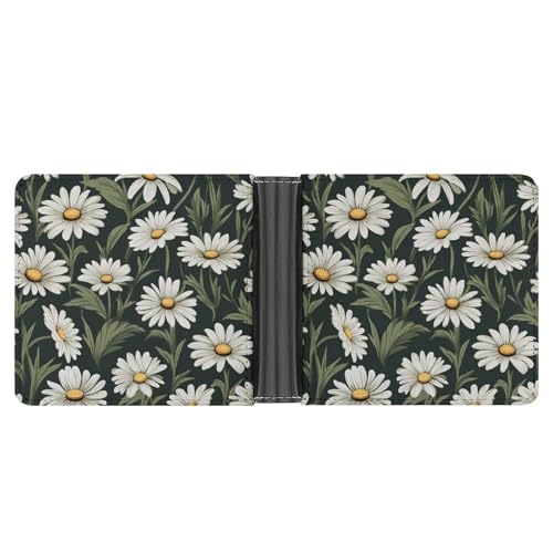 Small Daisy Floral Pattern Soft PU Leather Bifold Wallet, Coin Purse Credit Pass Case, Durable Card-Holder Slim Billfold for Men Woman Money Storage3