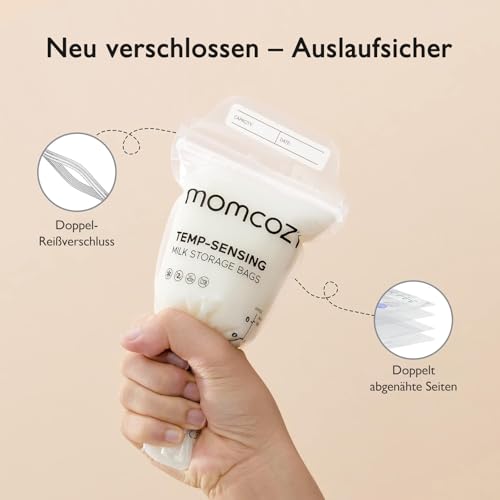 Momcozy Muttermilch-Aufbewahrungsbeutel, 120 Stück Temperaturfühlende Verfärbung, Einweg-Milch-Aufbewahrungstasche Mit 180 mL, Selbststehend, Auslaufsicher