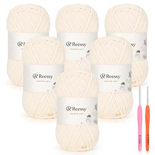 Image of Skinny Chenille Yarn for Crocheting - 6 Pack of 50g /158yd (948yd Total) - Soft Matte Thin Chenille CYC #2 - Fine Weight Baby Yarn for Plush Toys, Baby Blankets & Small Crafts(Light Beige)