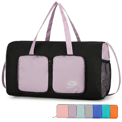 Outplea Packable Mini Gym Duffle Bag 20L, Ultralight Nylon Sports Holdall Bag Women Men, Small Weekend Overnight Travel Bag Foldable, Purple