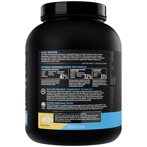 Image of Rule 1 Proteins Whey Protein - 24g Fast-Acting Protein from All-Whey Sources with Naturally Occurring EAAs & BCAAs for Workout Recovery or Anytime Use (5 Pounds, Banana Creme)