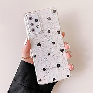 DEFBSC for Samsung Galaxy A52 5G / A52S 5G Case, Clear Glitter TPU Case Love-Heart Shape Design Transparent Shockproof Protective Phone Case for Samsung Galaxy A52 / A52S - Black