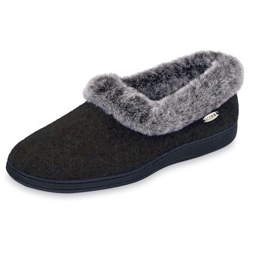 Acorn Women's Faux Chinchilla Collar Slipper Black