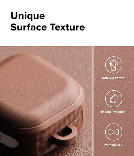 Image of Ringke Onyx Magnetic for Samsung Galaxy Buds 4 Pro / 4 Case with Carabiner [Compatible with MagSafe] Non-Slip Anti-Fingerprint Texture, Shockproof Protective Cover - Constant Coral