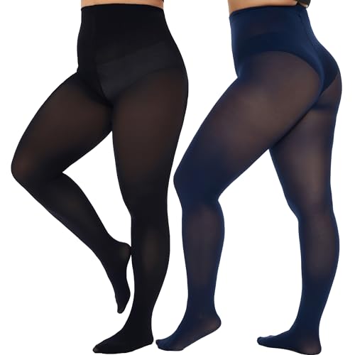 Image of CozyWow Plus Size Tights for Women 80D Soft Solid Color Semi Opaque Pantyhose High Waist 1X 2X 3X 4X