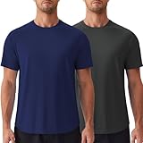 PINSPARK Mens 2 Pack UPF50+ Sun Protection Swim Surf Short Sleeve Athletic Shirts Rash Guard Quick Dry Performance Shirts