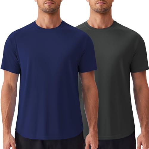 PINSPARK Mens 2 Pack UPF50+ Sun Protection Swim Surf Short Sleeve Athletic Shirts Rash Guard Quick Dry Performance Shirts