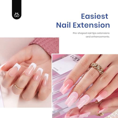 Beetles Gel Nail Kit Medium Square: Easy Nail Extension Set 5 In 1 Nail Glue Gel Base Coat with Pre shaped Medium Square Gel Nail Tips and Uv Nail Lamp Acrylic Nail Clipper Gifts for Women