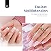 Beetles Gel Nail Kit Medium Square: Easy Nail Extension Set 5 In 1 Glue Gel Base Coat with Pre shaped Medium Square Tips and Uv Lamp Acrylic Nail Kit for Women Beauty Gift Set