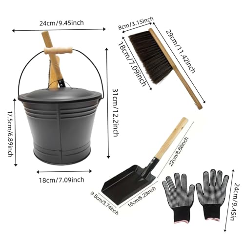 Seau à cendres en métal noir mat haute résistance avec accessoires