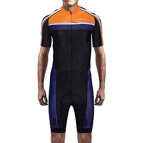 JPOJPO Men's Cycling Jersey Short Sleeve Set Bodysuit One-Piece 5D Padded Bicycle Shorts Quick-Dry 3-Pockets S-3XL