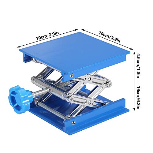 Estink Piattaforma Elevatrice da Laboratorio in Alluminio, Sollevatore a Forbice Regolabile 100x100 mm, Altezza 45-158 mm Blu