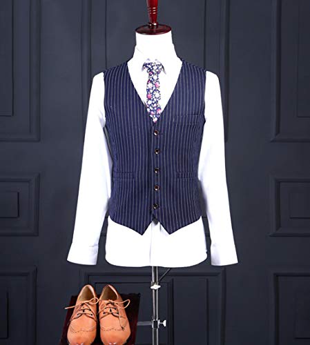 Ceehuteey Mens Pinstripes Vest Slim Fit Classic Stripes Vest Wedding Groomsmen Waistcoat3