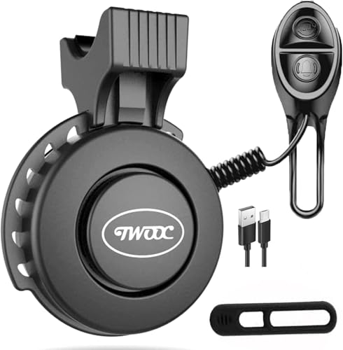 KEWAYO Elektrische Fahrradhup, Lautstärke Verstellbare Fahrrad Alarmglocken, USB Wiederaufladbare wasserdichte E Scooter Hupe für 21-31,8 mm Lenker