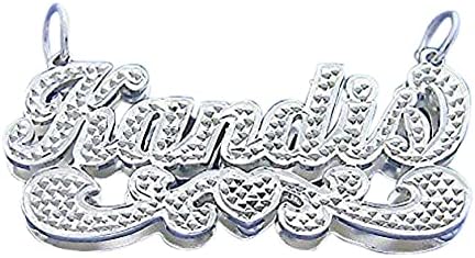 Sterling Silver Script Name Pendant Necklace Diamond Accent 3D Double Plates Nameplate