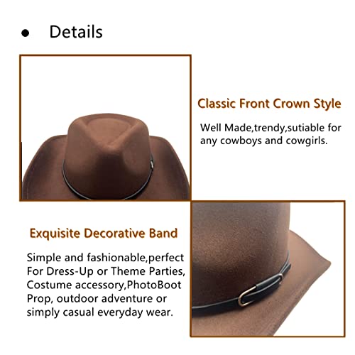 Willheoy Cowboy Hat For Men Women Western Cowgirl Hats Felt Fedora Hat Cowboy Costume Coffee #TOP1