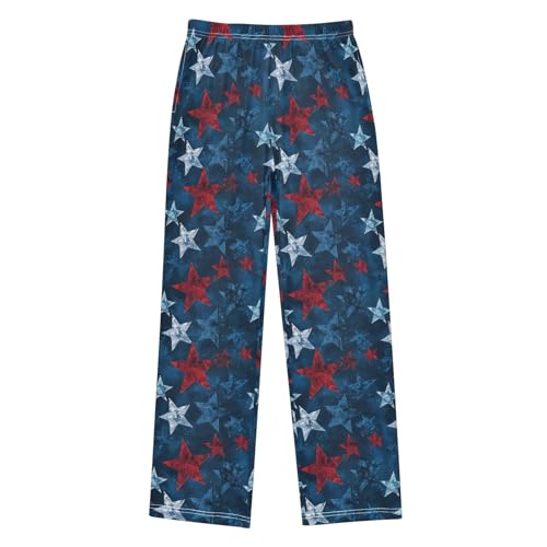 Navy and Red Star Pajama Pants Lounge Sleep Pants Elastic Waist Long Pajama Bottoms with Pockets for 6-14 Years