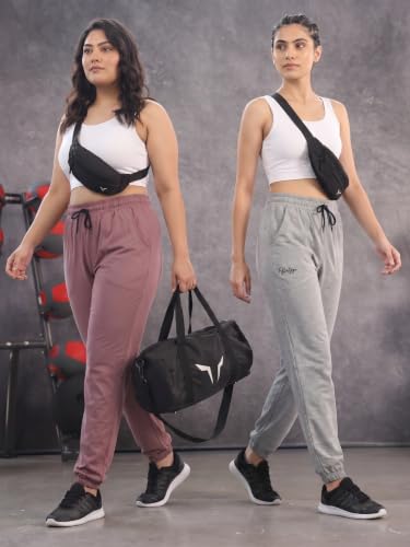 Image of Fflirtygo Cotton Solid Joggers /Track Pant /Solid Pajama /Leggings �100% Export Quality Soft Cotton Night Wear /Pocket Pyjama for Women Combo Pack of 2Pcs, Blue and Grey