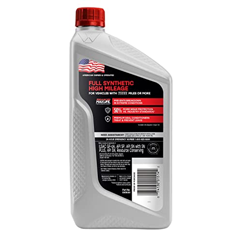 Image of Valvoline Full Synthetic High Mileage with MaxLife Technology SAE 5W-20 Motor Oil 1 QT, Case of 6 (Pack of 2)