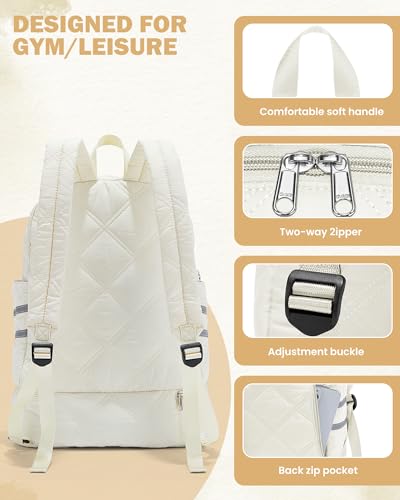 Image of Gym Backpack for Women Men, Lightweight Gym Bag with Shoe Compartment, Water Resistant Sports Backpack with Wet Pocket, Large Capacity Cheer Backpacks for Girls, Beige