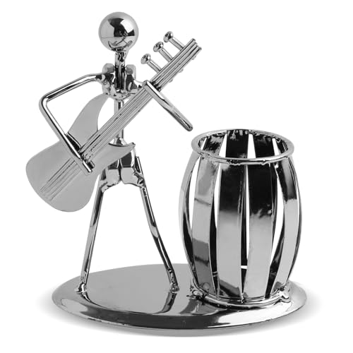 Annlpoy 1pcs lapiceros para escritorio portalapices bote lapices,Portabolígrafos Creativo de Metal con Figura de Guitarrista,Organizador de Escritorio Multifuncional