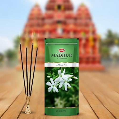 Image of Hem Madhur Jasmine Incense Sticks - Pack of 3 | Premium Agarbatti in Reuseable Zip Pouch for Puja, Meditation, Spirituality & Home Freshness | Soothing Aroma | Burns 35-40 Min | Approx 300 Stick