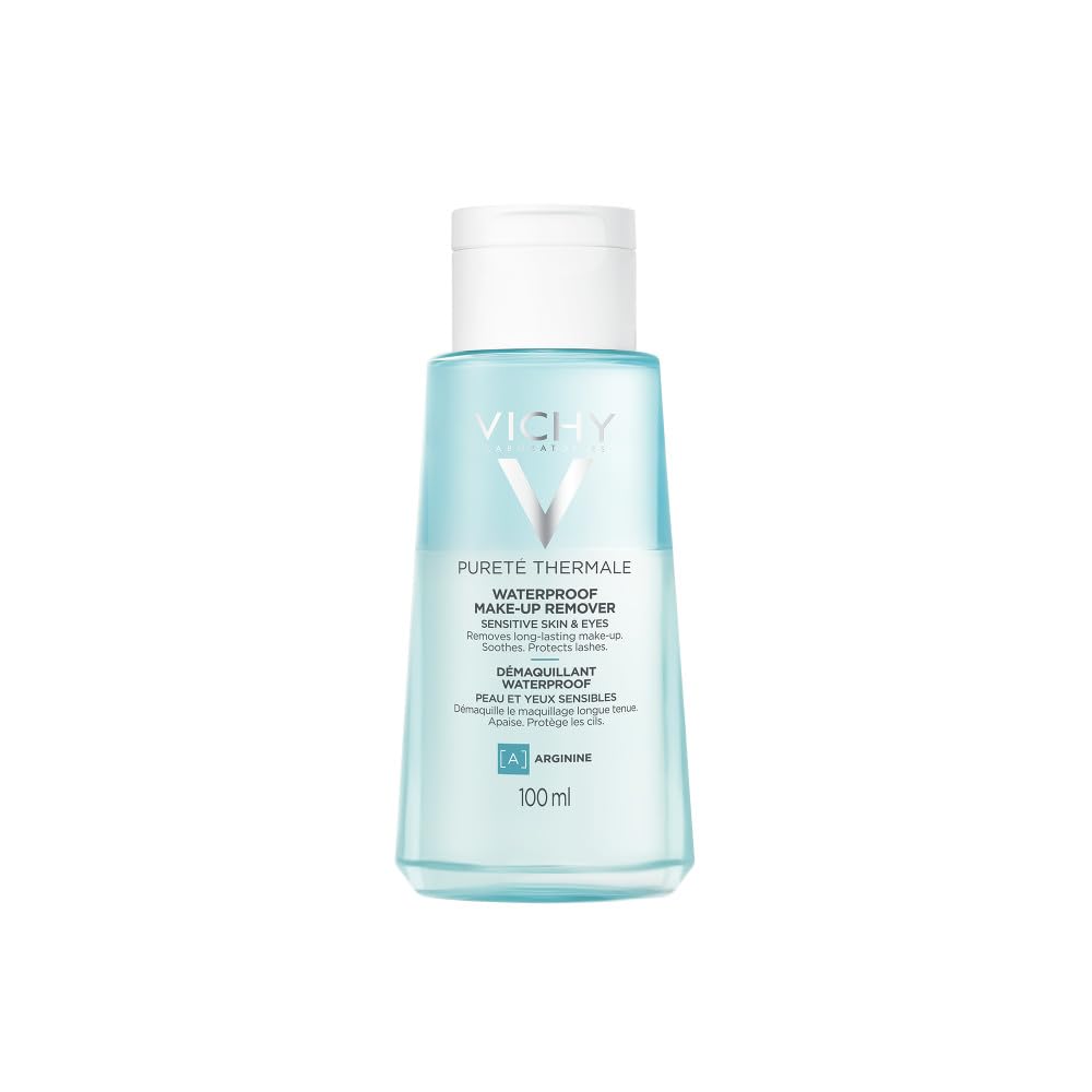 Vichy, Pureté Thermale, Démaquillant Waterproof Yeux et Lèvres, Formule Biphasée Sans Fini Gras, Protège et Fortifie les Cils, Convient aux Peau et Yeux Sensibles, 100 ml