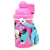 GRANSHOP Disney Classic Minnie Carrying Strap One Touch Water Bottles with Reusable Built in Straw - Safe Approved BPA Free, Easy to Clean (Minnie Canteen 16.9oz)