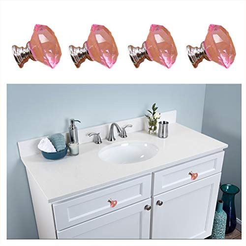 4 Pcs Self-Stick Crystal Glass Cabinet Knobs Pull Handle Diamond Shape Drawer Auxiliary Pulls Handle Helper Kitchen Sliding Door Window Wardrobe Handle Sticker Cupboard Knobs (White) (Pink)