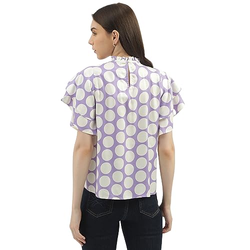 Image of UNITED COLORS OF BENETTON Women's Regular Fit Ruffled Neck Printed Tops
