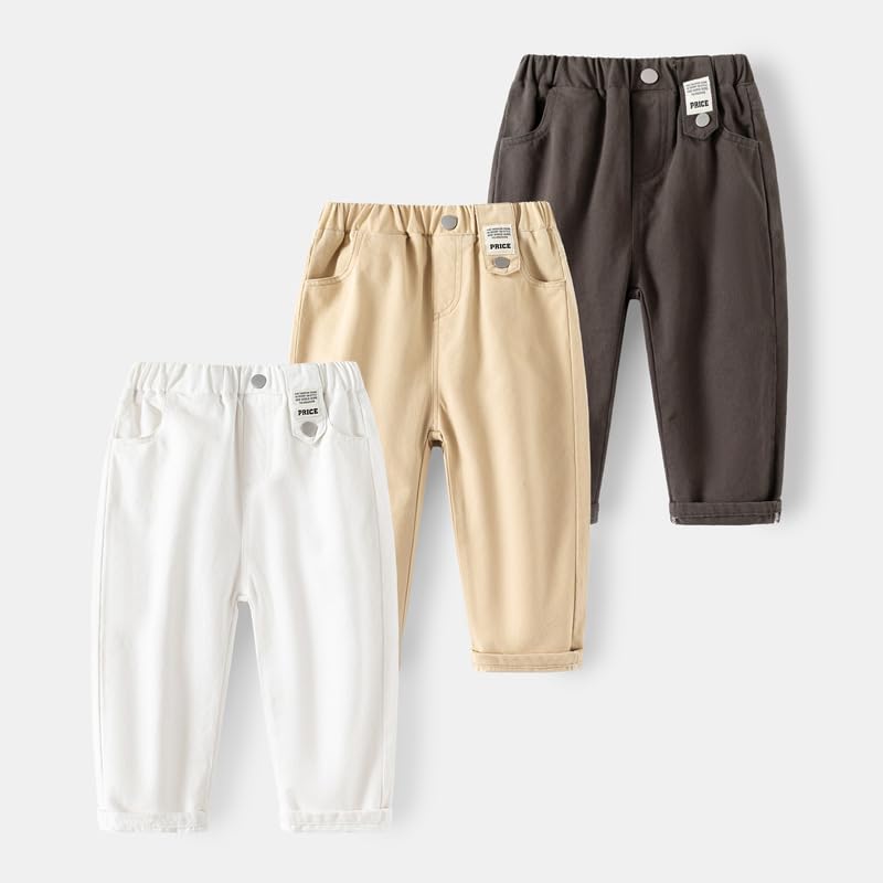 Irsutey Toddler Boys Cotton Active Jogger Sweatpants Kids Casual Loose Solid with Pocket Elastic Pull On Pants 3 Pack2