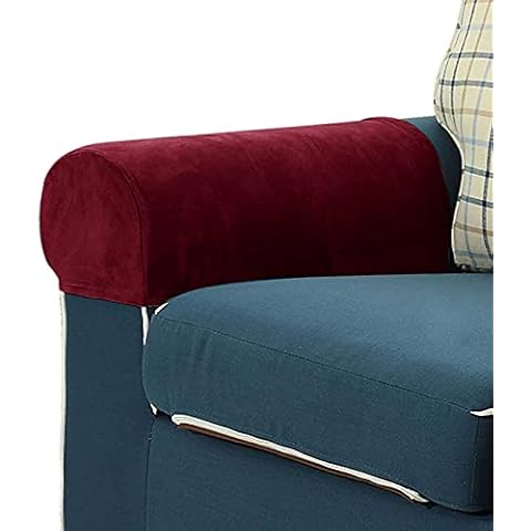 Velvet Sofa Armrest Covers Set Of 4, Soft Stretch Armrest Covers Non Slip Antifouling Arm Covers For Recliner Sofa Furniture Protector Covers, Washable-Wine red Cover