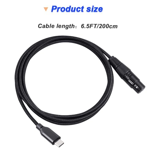 DKARDU XLR to USB C Microphone Cable, 3Pin XLR Female to Type-C Male Adapter Converter Cord for Audio, Karaoke System, Recording, Studio, with XL R Male to Male Adapter (2m/6.5FT) - Thumbnail 2