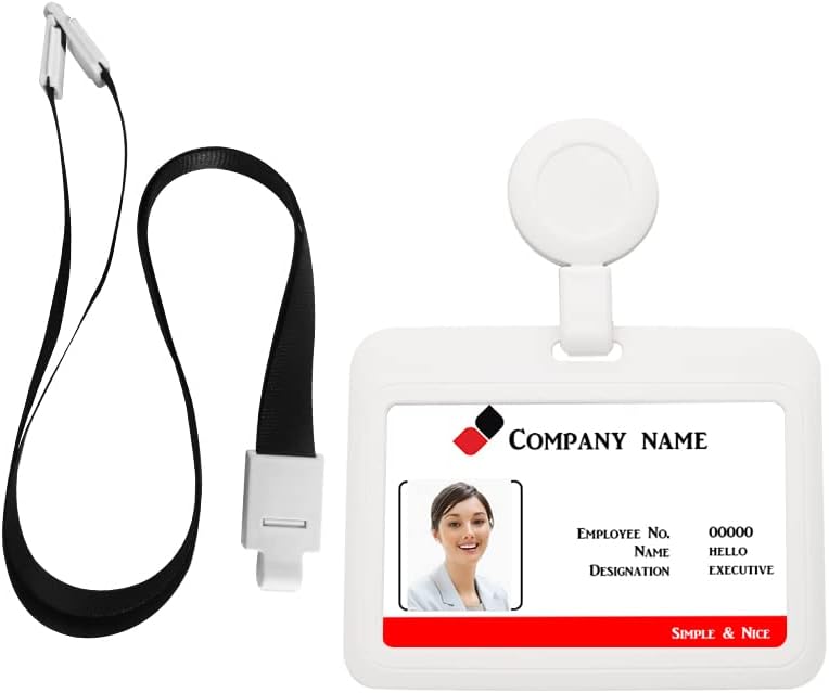 HiCycle2 ID Badge Holder Case Horizontal with Reel Clip Retractable Heavy Duty Credit Card Business Card Office Supplies 3color (White)