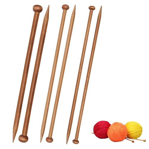 6 PCS Knitting Needles UK 10mm 8mm 6mm Bamboo Knitting Needles Wooden KnittingPins for Beginners 25cm Long Knitting-Needle Set Wooden Knitting-Needles for Professional Knitters Kids Adults