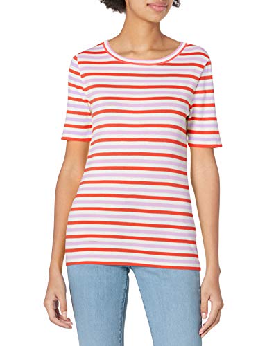 J.Crew Women's Slim Perfect T-Shirt in Stripe, Peony Ivory Orange, L
