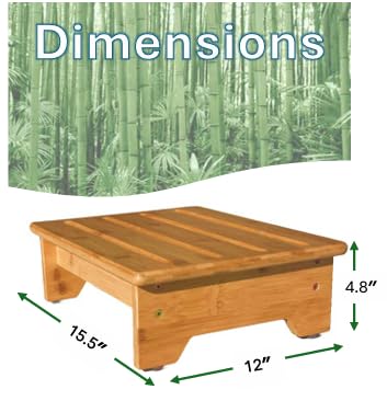 KEL Bamboo Step Stool for Adults and Seniors, Potty, Bedside and Bathroom and Kitchen, One-Step Stool, Anti-Slip Grooves