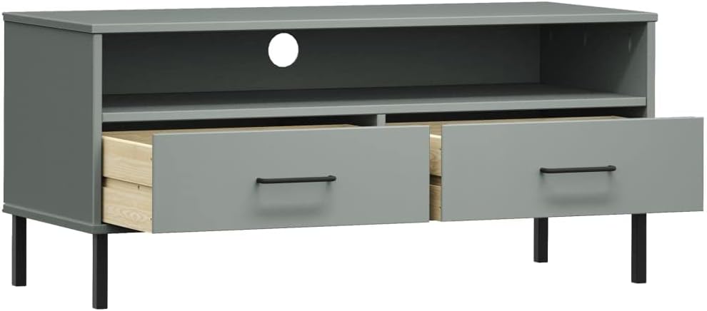 TV Cabinet with Metal Legs GrayOffice TV Stand,Simple TV Stand,Freestanding TV Cabinet,Media Console,Sideboard,for Living Room,Media Room,Gaming Room,Study,Entrance,Solid Wood Pine OSLO