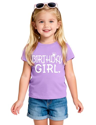 NUMYEAN Birthday Girl Shirt Toddler Baby Girls Birthday Outfit Cotton T-Shirt Size 5T Purple