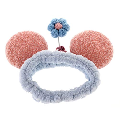 Banda para el cabello, diadema para lavar la cara, lindo cinturón de germinación para mujer, dibujos animados para mujer, flores pequeñas, maquillaje, diadema, tocado de orejas divertidas (rosa claro)