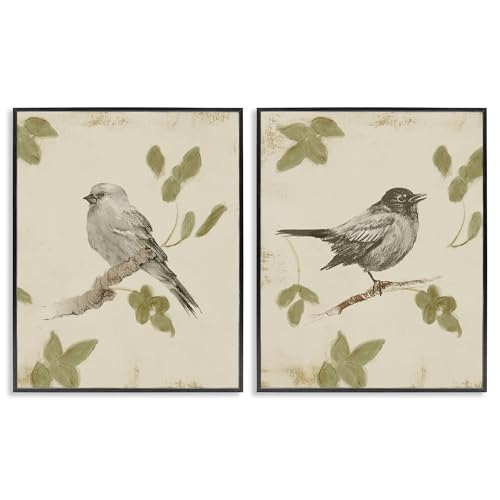 Neutral Bird Scene, 11 x 14 Inch Framed Giclée Print Set
