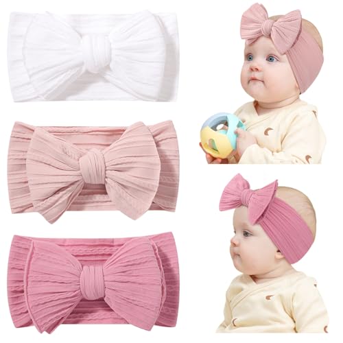 Jollybows 3 Stück Haarreifen Baby Mädchen, Haarschleife Stirnband Haarband Nylon-Haarbänder für Kinder Neugeborene Haar-Accessoires (Weiß Rosa) Jollybows 3 Stück Haarreifen Baby Mädchen, Haarschleife Stirnband Haarband Nylon-Haarbänder für Kinder Neugeborene Haar-Accessoires (Weiß Rosa)